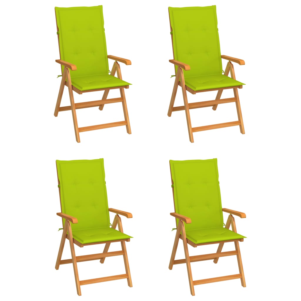 Καρέκλες Κήπου 4 τεμ. Μασίφ Ξύλο Teak με Φωτ. Πράσινα Μαξιλάρια - PAKOBAZAAR