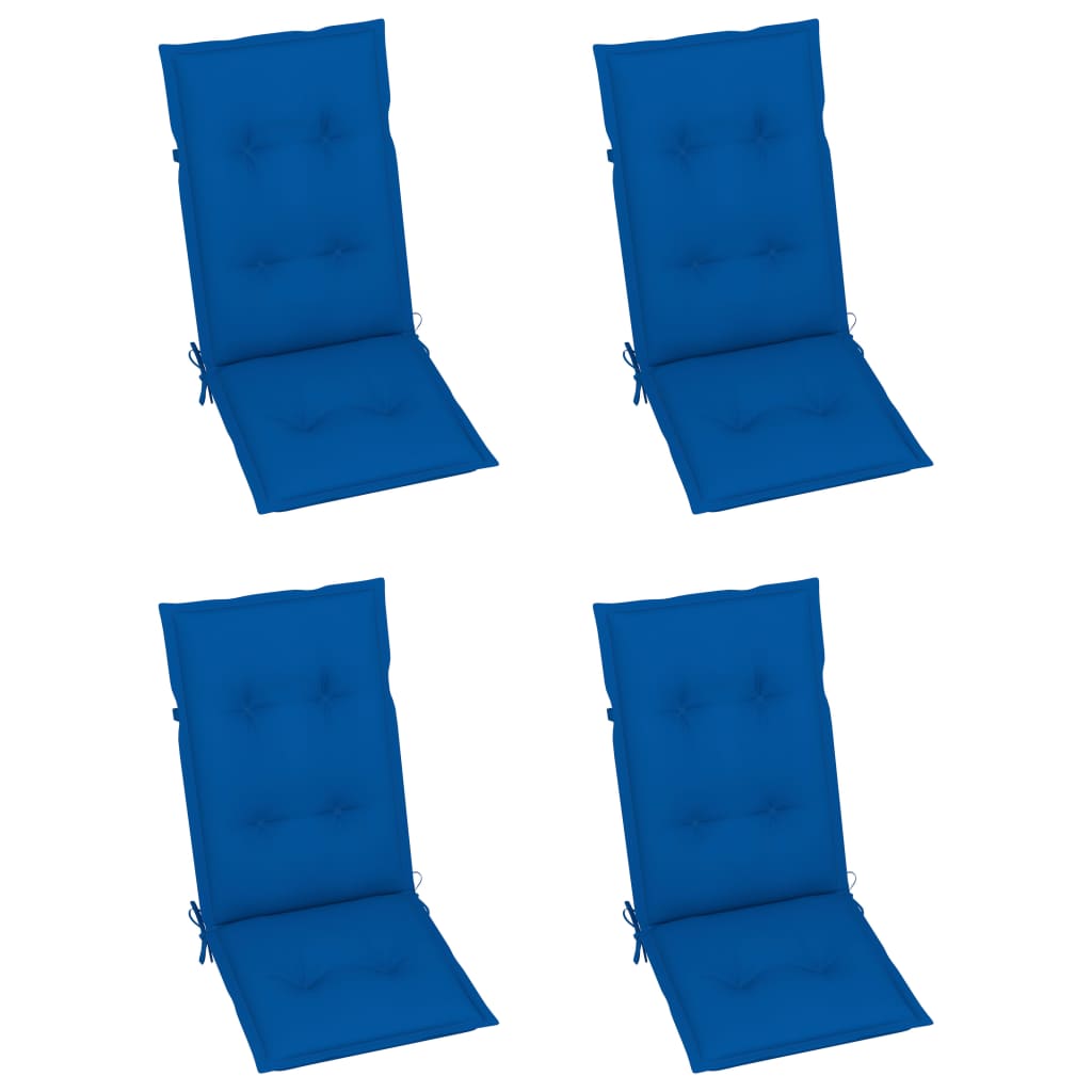 Πτυσσόμενες Καρέκλες 4 τεμ. με Μαξιλάρια Royal Blue από Μασίφ Ξύλο Teak