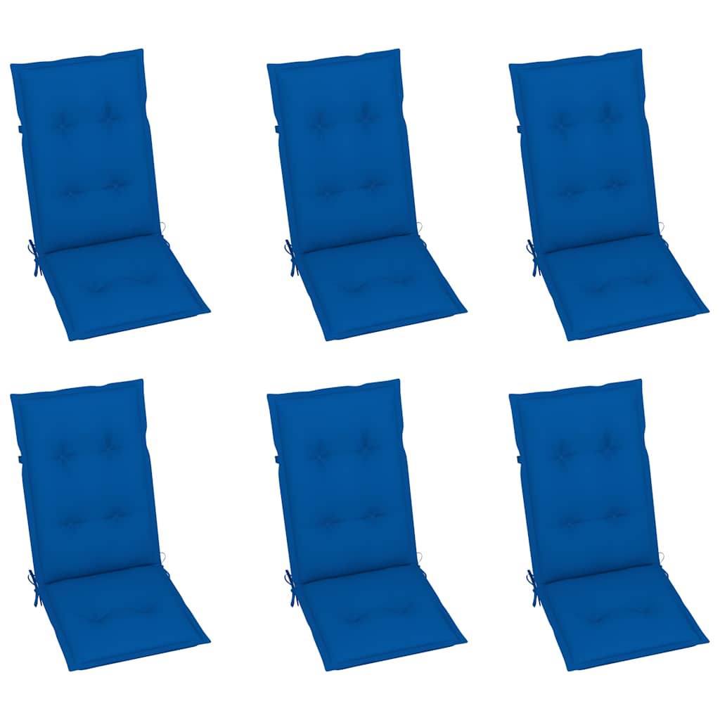 Πτυσσόμενες Καρέκλες 6 τεμ. με Μαξιλάρια Royal Blue από Μασίφ Ξύλο Teak