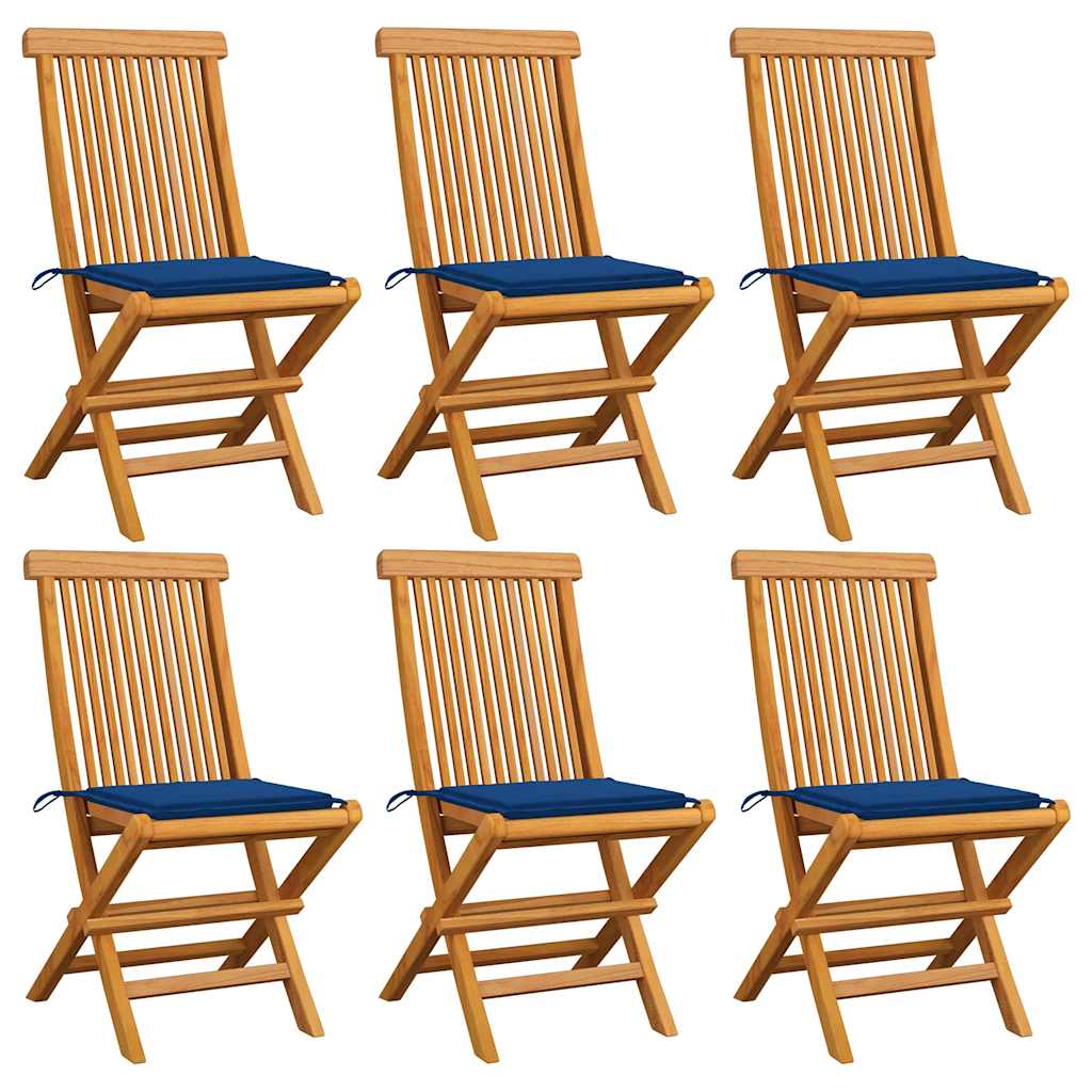 Πτυσσόμενες καρέκλες με μαξιλάρια Royal Blue 6 τεμάχια από μασίφ ξύλο τικ
