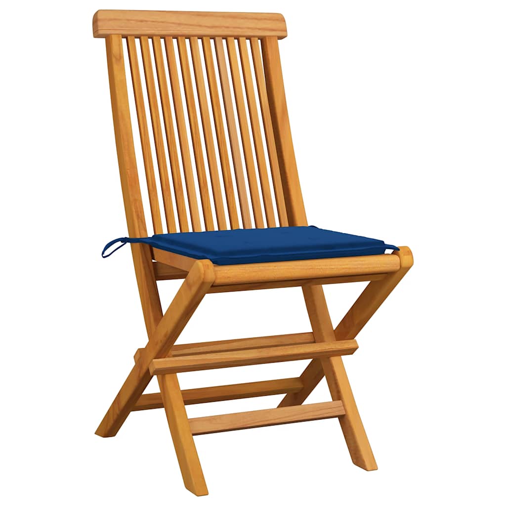 Πτυσσόμενες καρέκλες με μαξιλάρια Royal Blue 6 τεμάχια από μασίφ ξύλο τικ