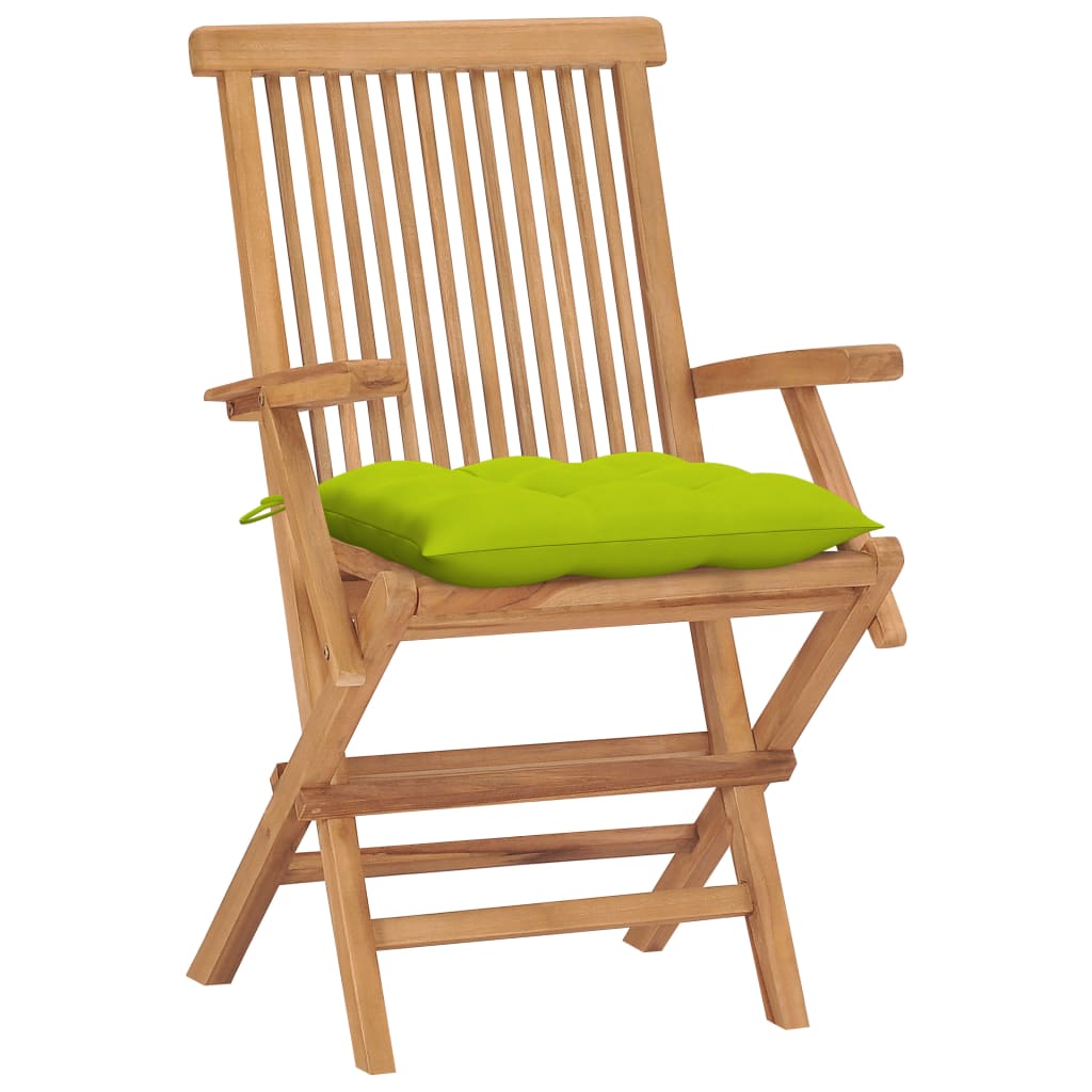 Καρέκλες Κήπου 4 τεμ. Μασίφ Ξύλο Teak & Φωτ. Πράσινα Μαξιλάρια - PAKOBAZAAR