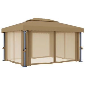 Κιόσκι με Κουρτίνα Taupe 4 x 3 μ. Αλουμινίου - PAKOBAZAAR
