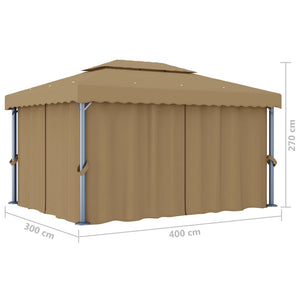 Κιόσκι με Κουρτίνα Taupe 4 x 3 μ. Αλουμινίου - PAKOBAZAAR