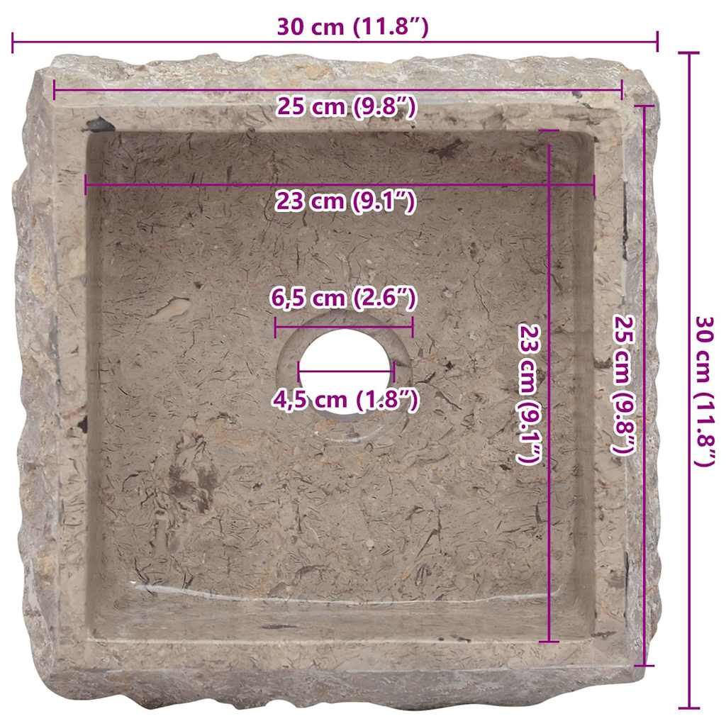 Νιπτήρας Γκρι 30 x 30 x 13 εκ. Μαρμάρινος - PAKOBAZAAR