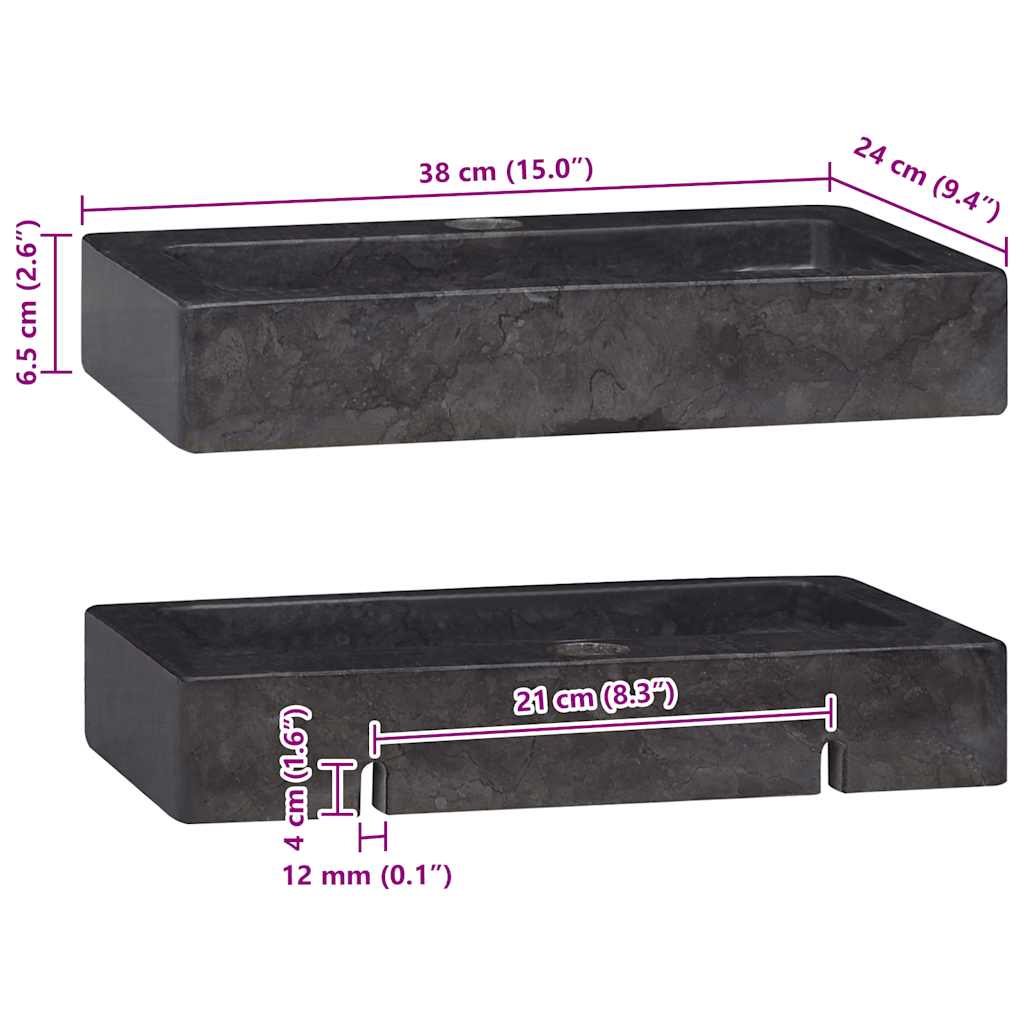 Νιπτήρας Επιτοίχιος Μαύρος 38 x 24 x 6,5 εκ. Μαρμάρινος - PAKOBAZAAR