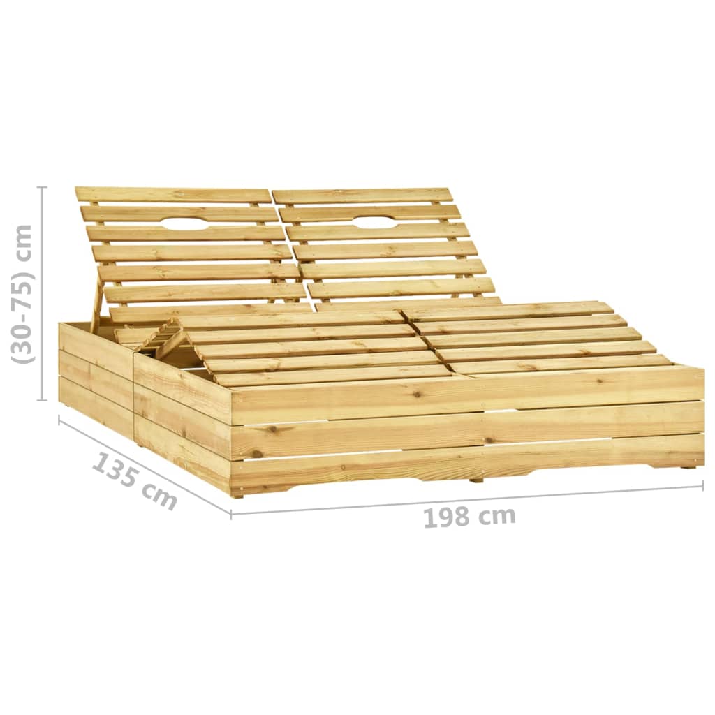 Ξαπλώστρα Διπλή Εμποτισμένο Ξύλο Πεύκου & Μπλε Μαξιλάρια - PAKOBAZAAR