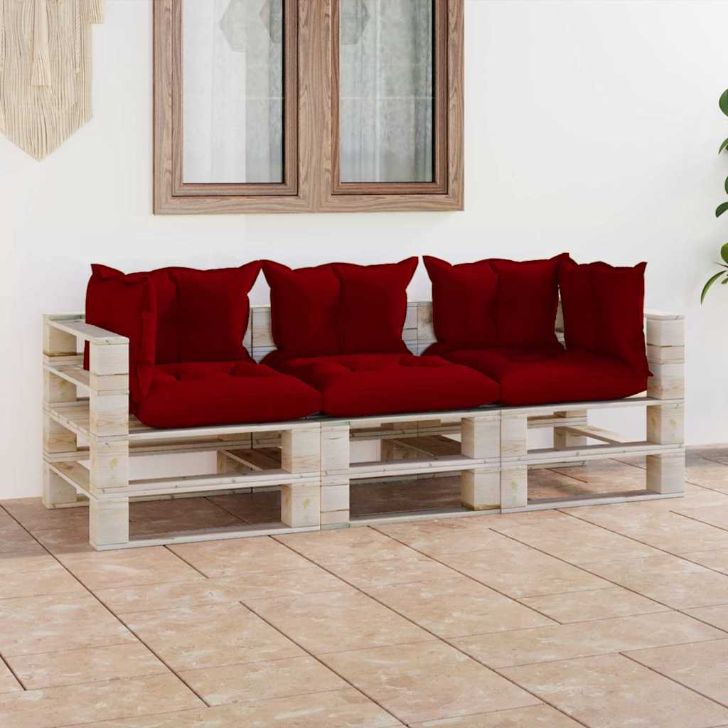 Καναπές Κήπου Παλέτες Τριθέσιος Ξύλο Πεύκου με Μαξιλάρια