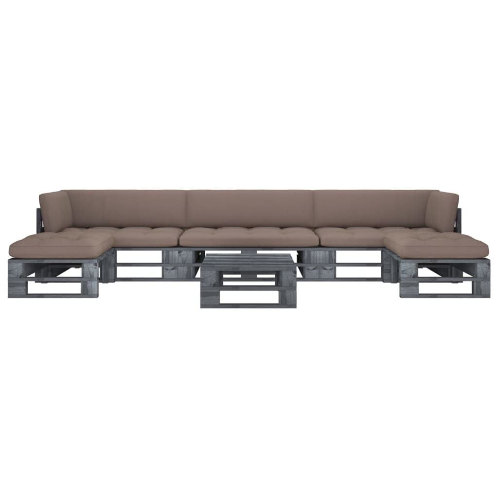 Σαλόνι από Παλέτες 6 τεμ. Γκρι Εμπ. Ξύλο Πεύκου με Μαξιλάρια - Pakobazaar