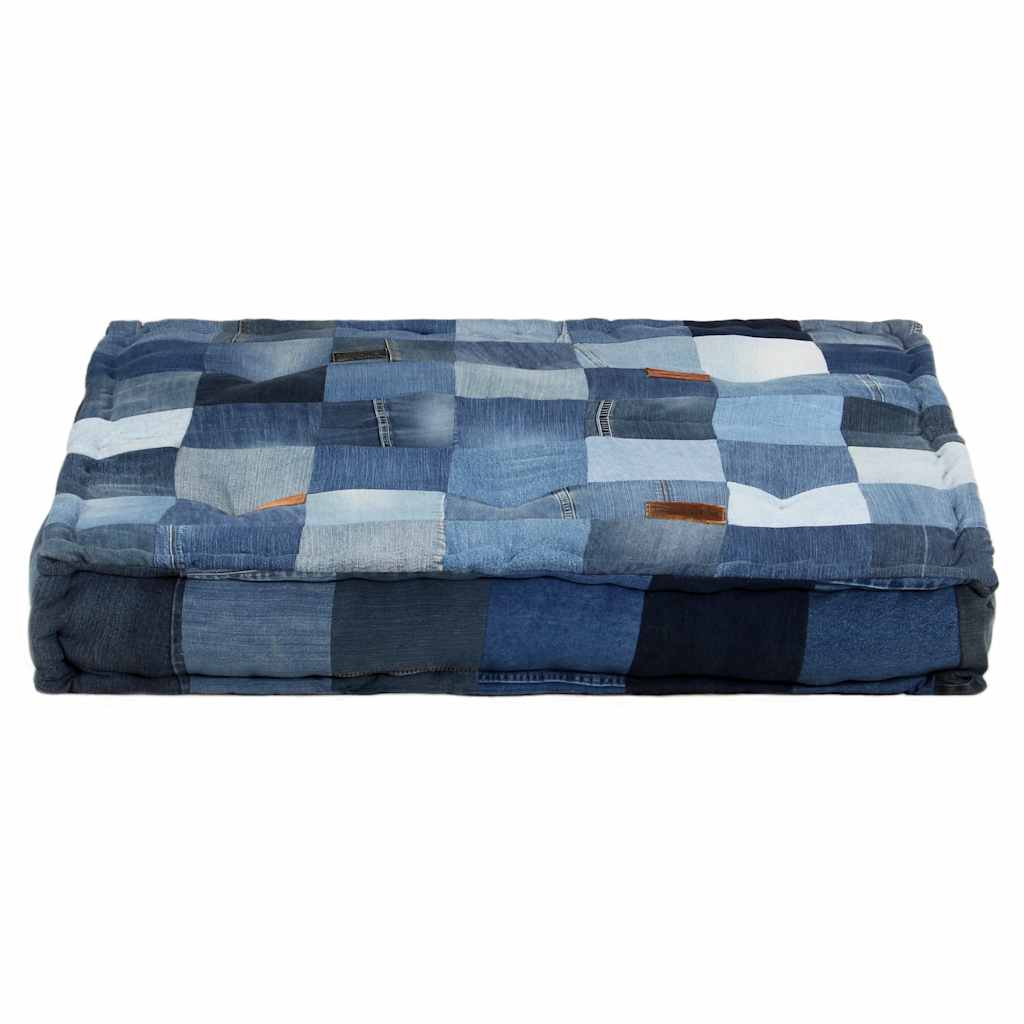 Πουφ Τετράγωνο Denim Patchwork 100 x 100 x 20 εκ.