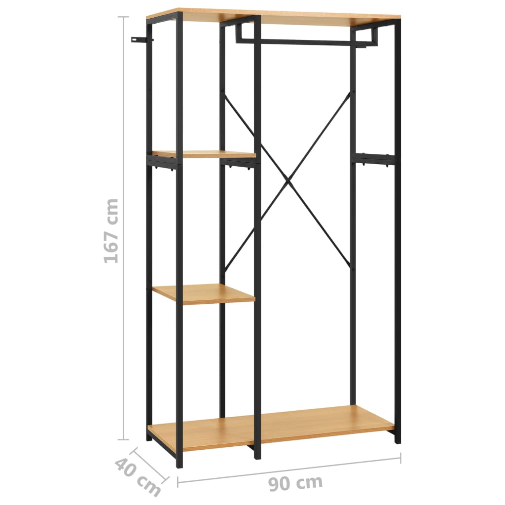 Ντουλάπα Μαύρη/Χρ. Δρυς 90x40x167 εκ. από Μέταλλο & Μοριοσανίδα - Pakobazaar