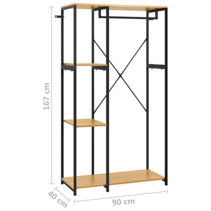 Ντουλάπα Μαύρη/Χρ. Δρυς 90x40x167 εκ. από Μέταλλο & Μοριοσανίδα - Pakobazaar