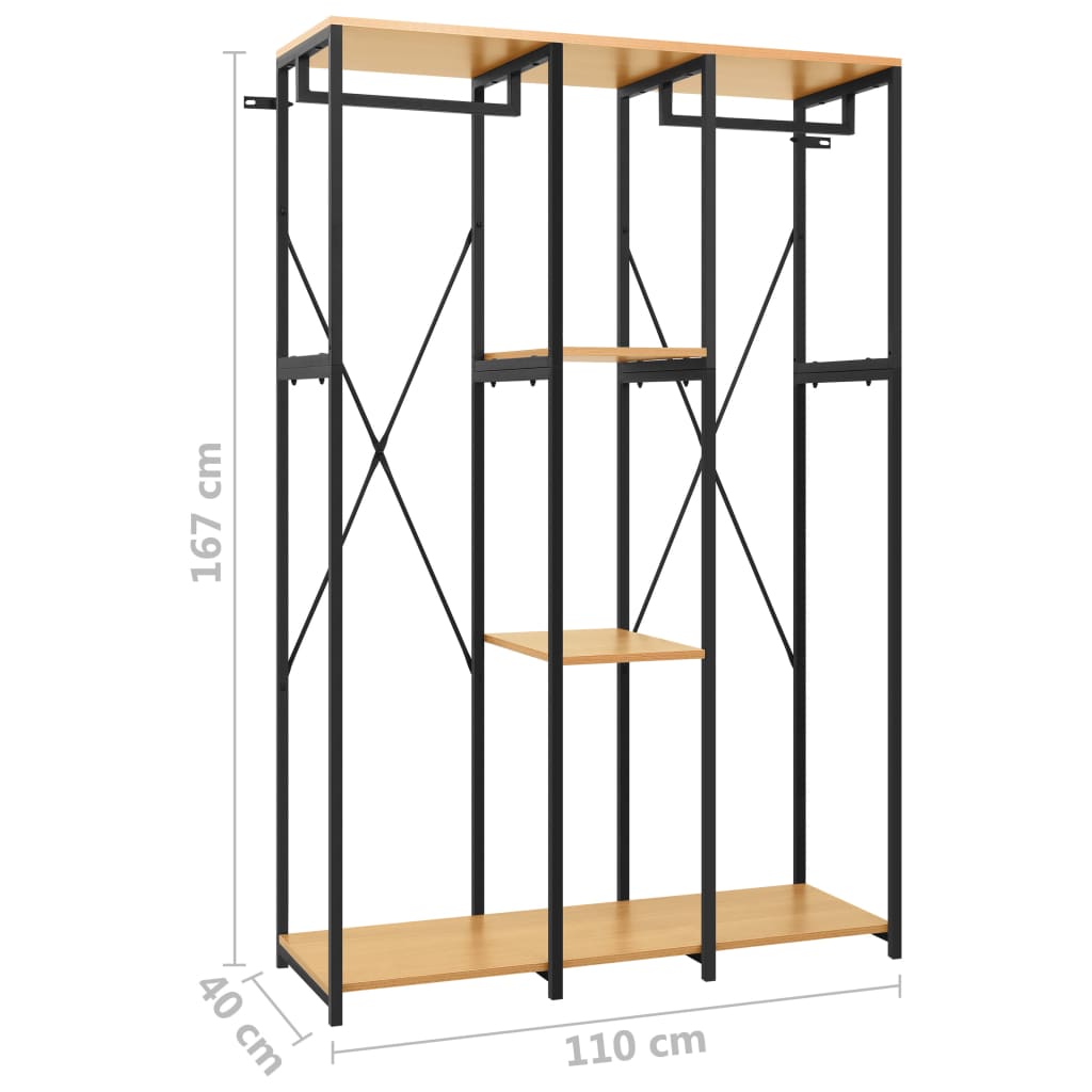 Ντουλάπα Μαύρη/Χρώμα Δρυς 110x40x167εκ. Μέταλλο & Μοριοσανίδα