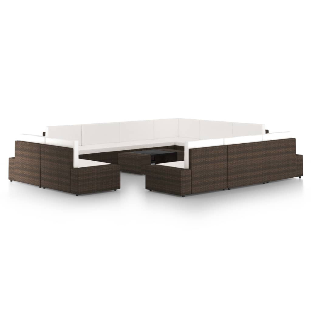 Σαλόνι Κήπου 12 Τεμαχίων Καφέ από Συνθετικό Ρατάν με Μαξιλάρια - PAKOBAZAAR