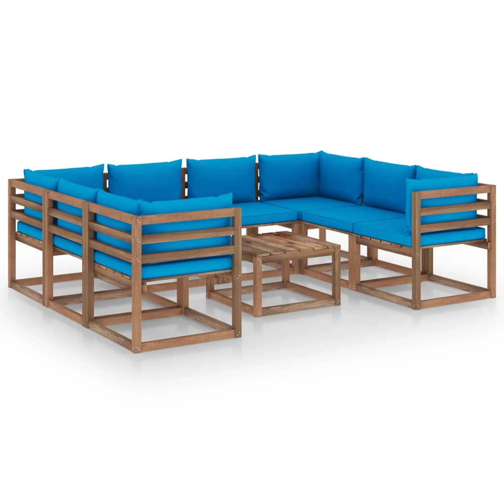 Σαλόνι Κήπου 9 Τεμαχίων με Γαλάζια Μαξιλάρια