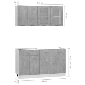 Σετ Ντουλάπια Κουζίνας 4 Τεμαχίων Γκρι Σκυροδέματος Επεξ.Ξύλο