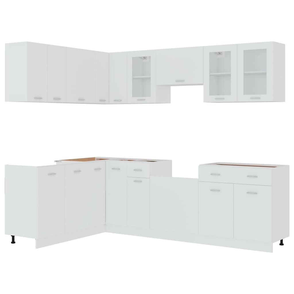 Σετ Ντουλαπιών Κουζίνας 11 Τεμαχίων "Lyon" Λευκό από Μηχανικά Ξύλινα Έπιπλα - Pakobazaar