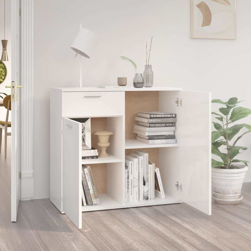 Ντουλάπι με Συρτάρι Γυαλιστερό Λευκό 80x36x75 εκ. Επεξ. Ξύλο
