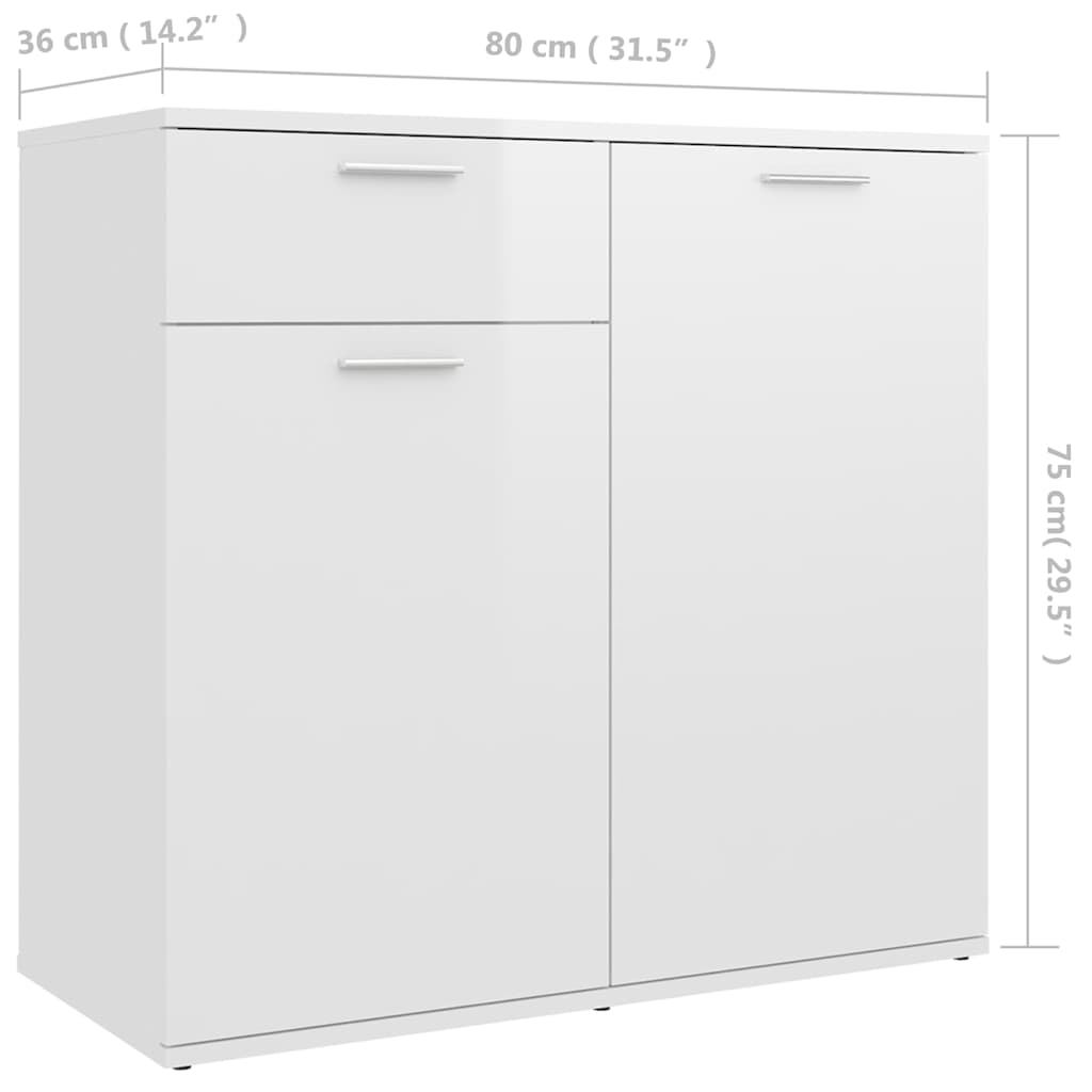 Ντουλάπι με Συρτάρι Γυαλιστερό Λευκό 80x36x75 εκ. Επεξ. Ξύλο