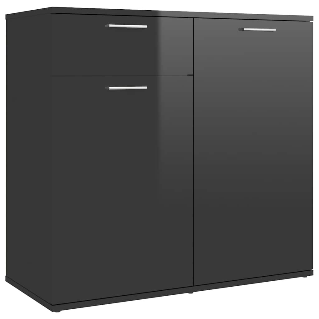 Ντουλάπι με Συρτάρι Γυαλιστερό Μαύρο 80x36x75 εκ. Επεξ. Ξύλο