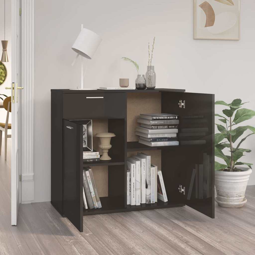 Ντουλάπι με Συρτάρι Γυαλιστερό Μαύρο 80x36x75 εκ. Επεξ. Ξύλο