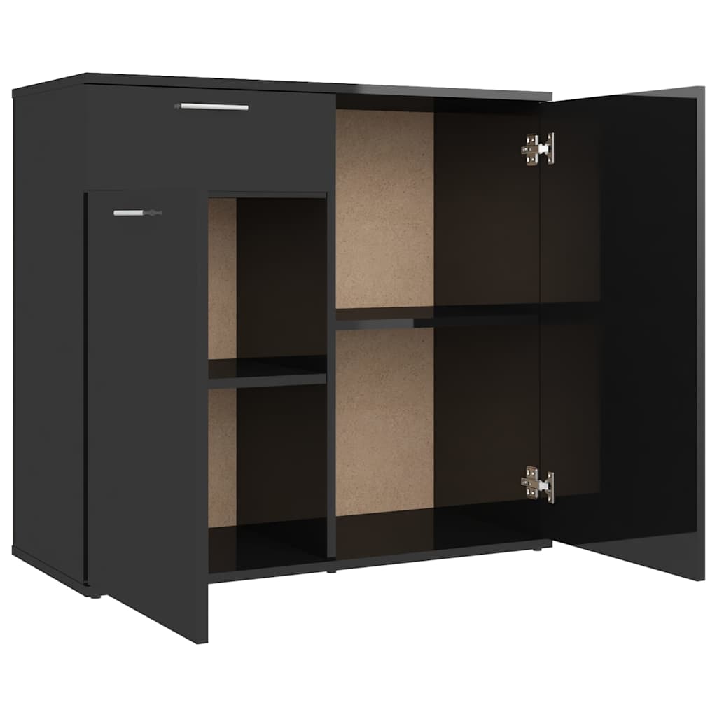 Ντουλάπι με Συρτάρι Γυαλιστερό Μαύρο 80x36x75 εκ. Επεξ. Ξύλο