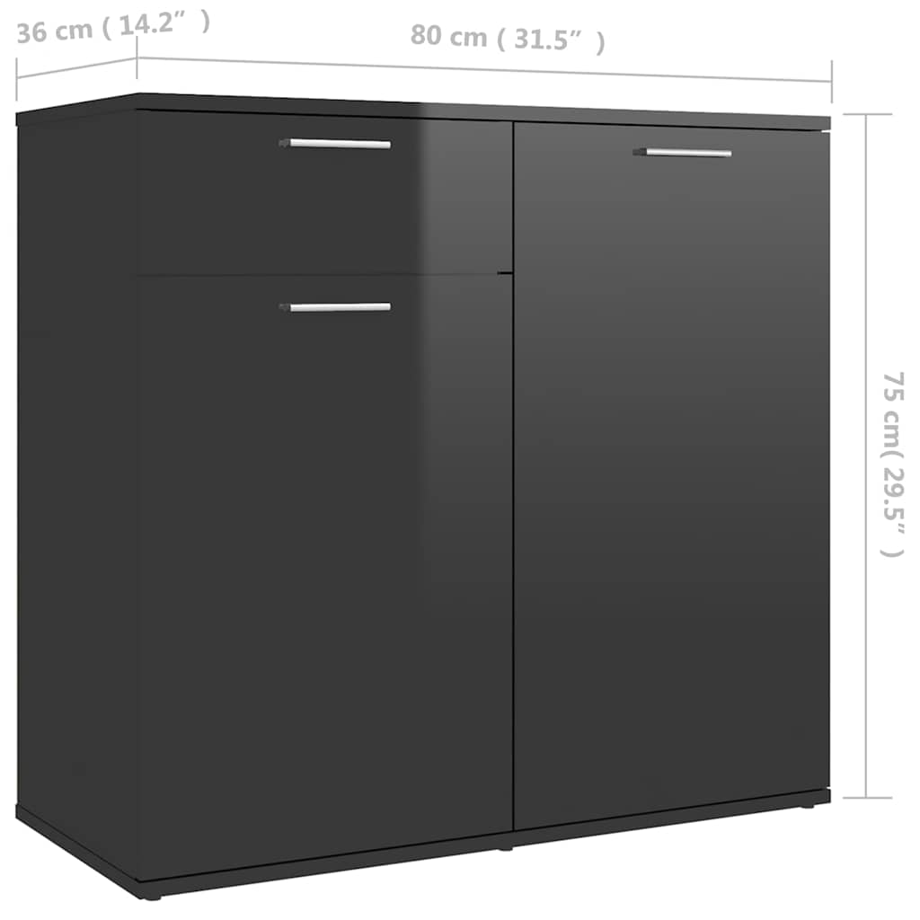Ντουλάπι με Συρτάρι Γυαλιστερό Μαύρο 80x36x75 εκ. Επεξ. Ξύλο