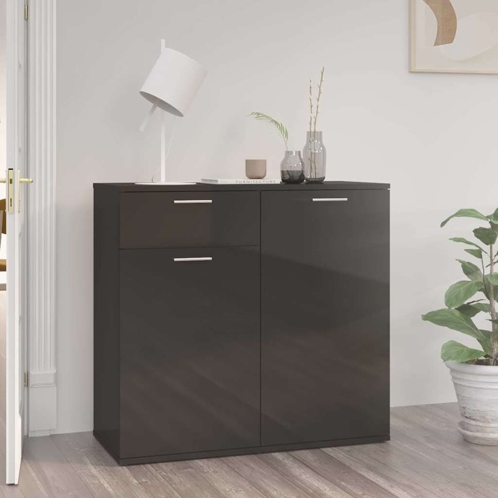 Ντουλάπι με Συρτάρι Γυαλιστερό Μαύρο 80x36x75 εκ. Επεξ. Ξύλο