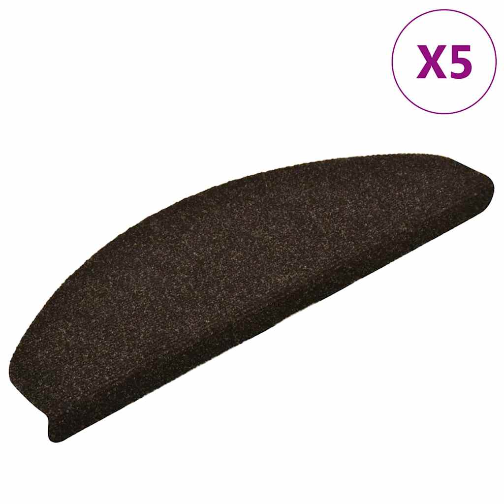 Πατάκια Σκαλιών Αυτοκόλλητα 5 τεμ. 65x21x4 εκ. Σκούρο Καφέ Ημίστρογγυλά Μεγάλα - Pakobazaar