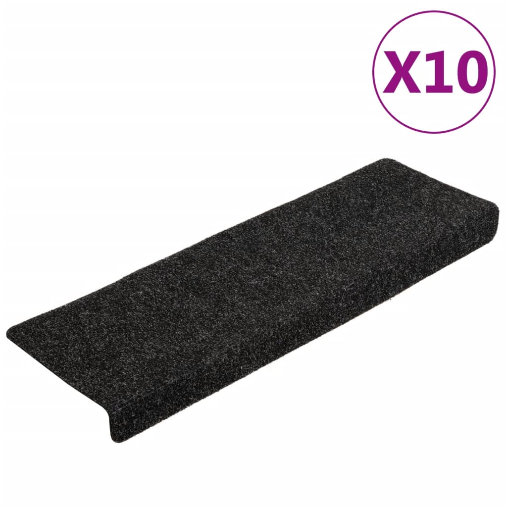 Πατάκια Σκαλιών Αυτοκόλλητα 10 τεμ. 65x21x4 εκ. Μαύρα Ορθογώνια Άκρη - PAKOBAZAAR