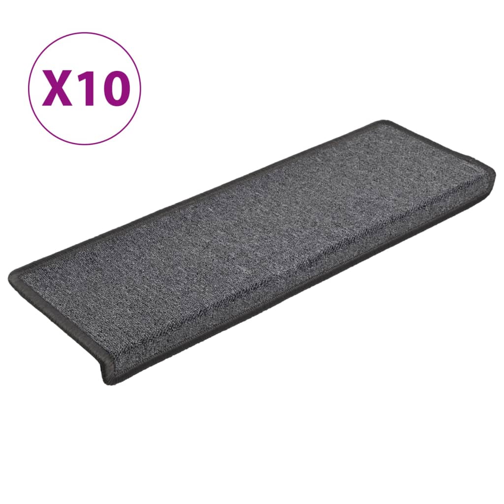 Πατάκια Σκαλοπάτια 10 τεμ. Σκούρο Γκρι 65x21x4 εκ. με Ορθογώνια Άκρη