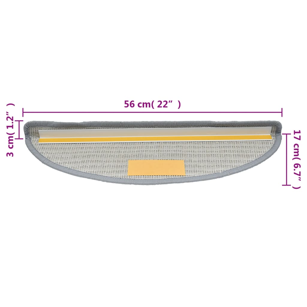 Πατάκια Σκαλιών 10 τεμ. Γκρι Ημίστρογγυλά 56x17x3 εκ. - PAKOBAZAAR