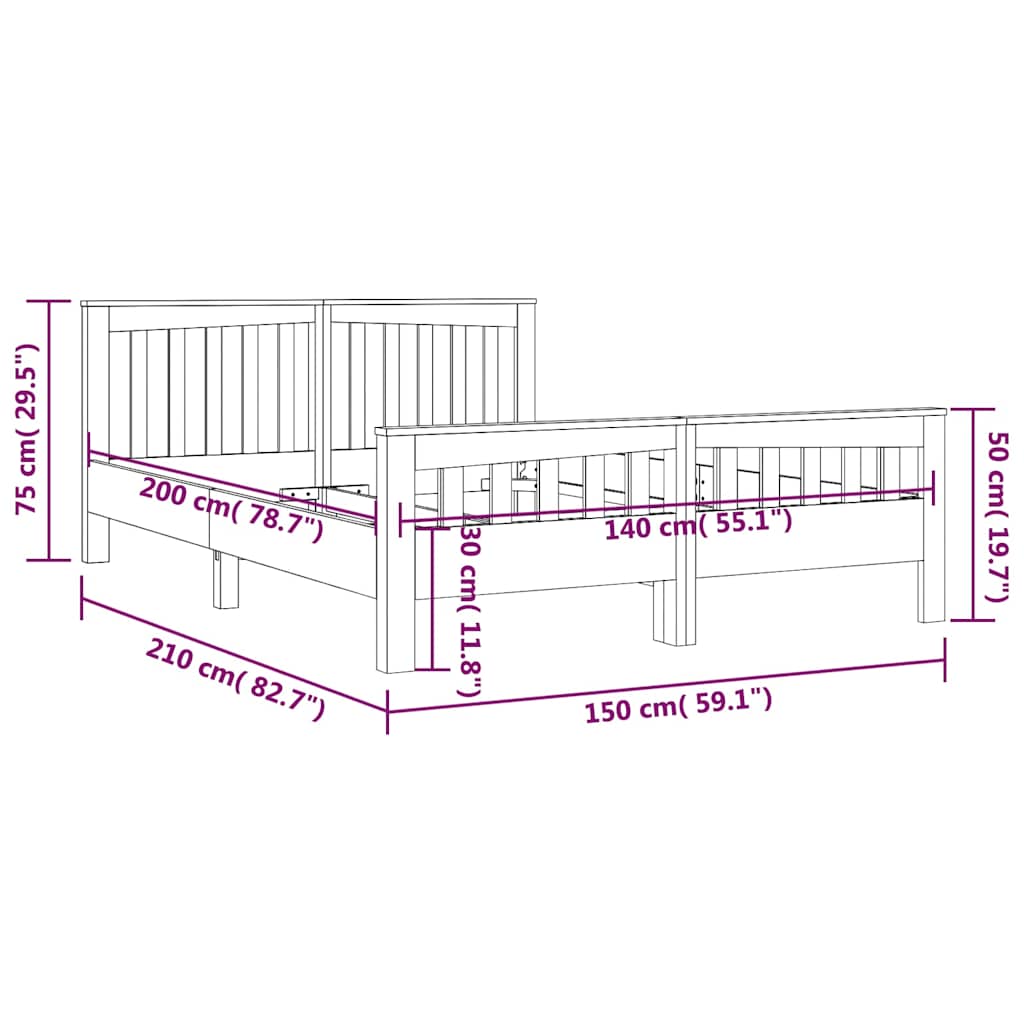 Πλαίσιο Κρεβατιού 140 x 200 εκ. από Μασίφ Ξύλο Teak - Pakobazaar