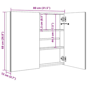 Καθρέφτης Μπάνιου με Ντουλάπι & LED Γκρι 80x12x68 εκ.