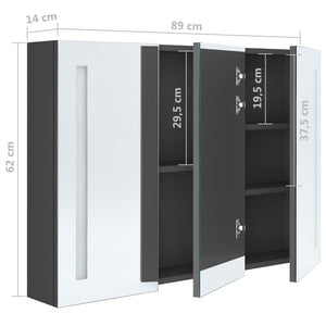 Καθρέφτης Μπάνιου με Ντουλάπι & LED Γκρι 89 x 14 x 62 εκ.