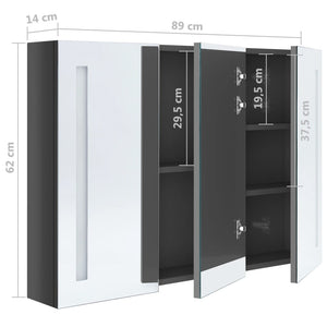 Καθρέφτης Μπάνιου με Ντουλάπι & LED Γυαλ. Γκρι 89 x 14 x 62 εκ.