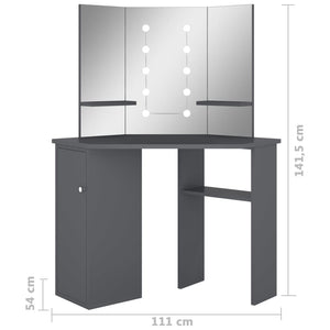 Μπουντουάρ Γωνιακό με LED Γκρι 111 x 54 x 141,5 εκ.