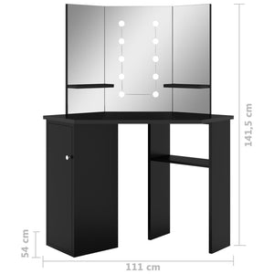 Μπουντουάρ Γωνιακό με LED Μαύρο 111 x 54 x 141,5 εκ.