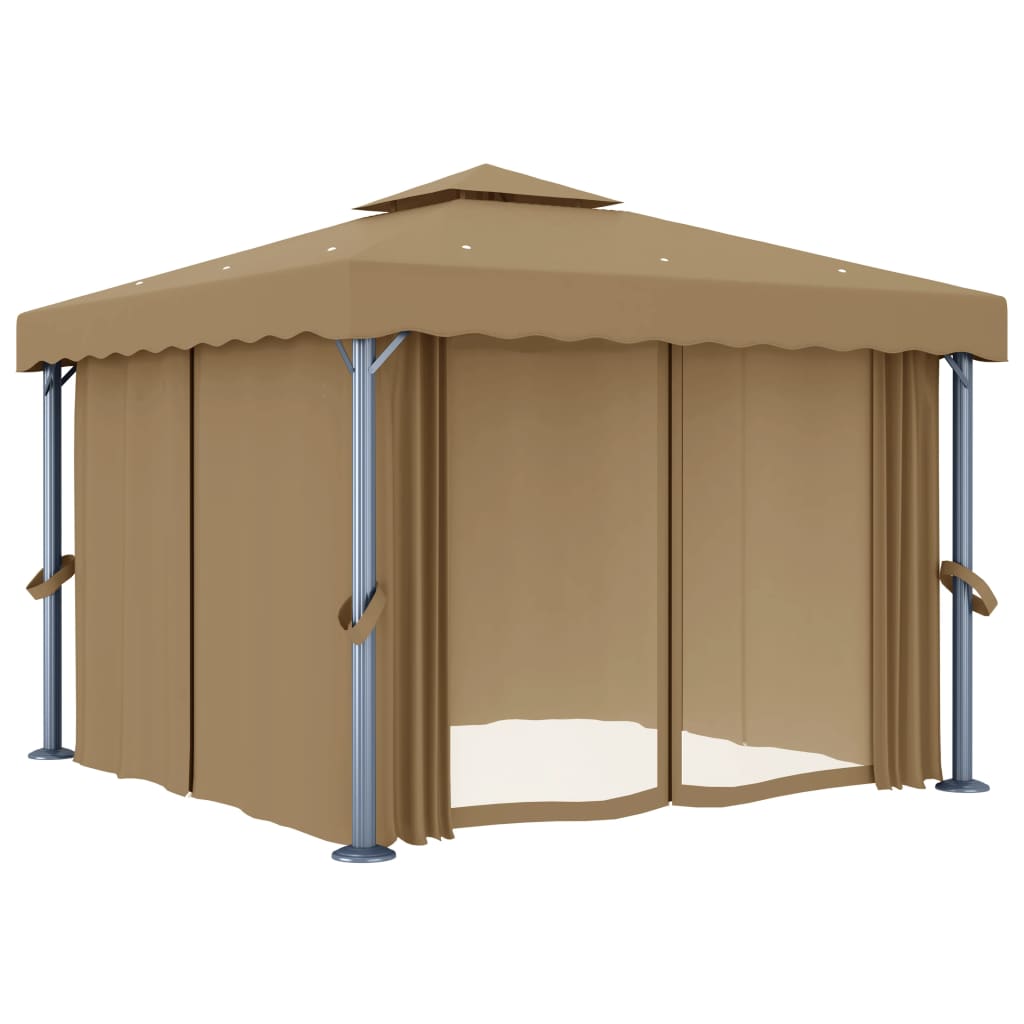 Κιόσκι Taupe 3 x 3 μ. από Αλουμίνιο με Κουρτίνα - PAKOBAZAAR