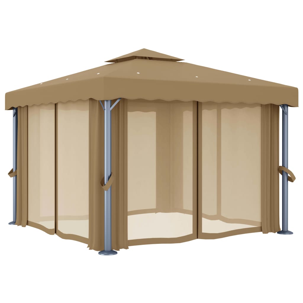 Κιόσκι Taupe 3 x 3 μ. από Αλουμίνιο με Κουρτίνα - PAKOBAZAAR