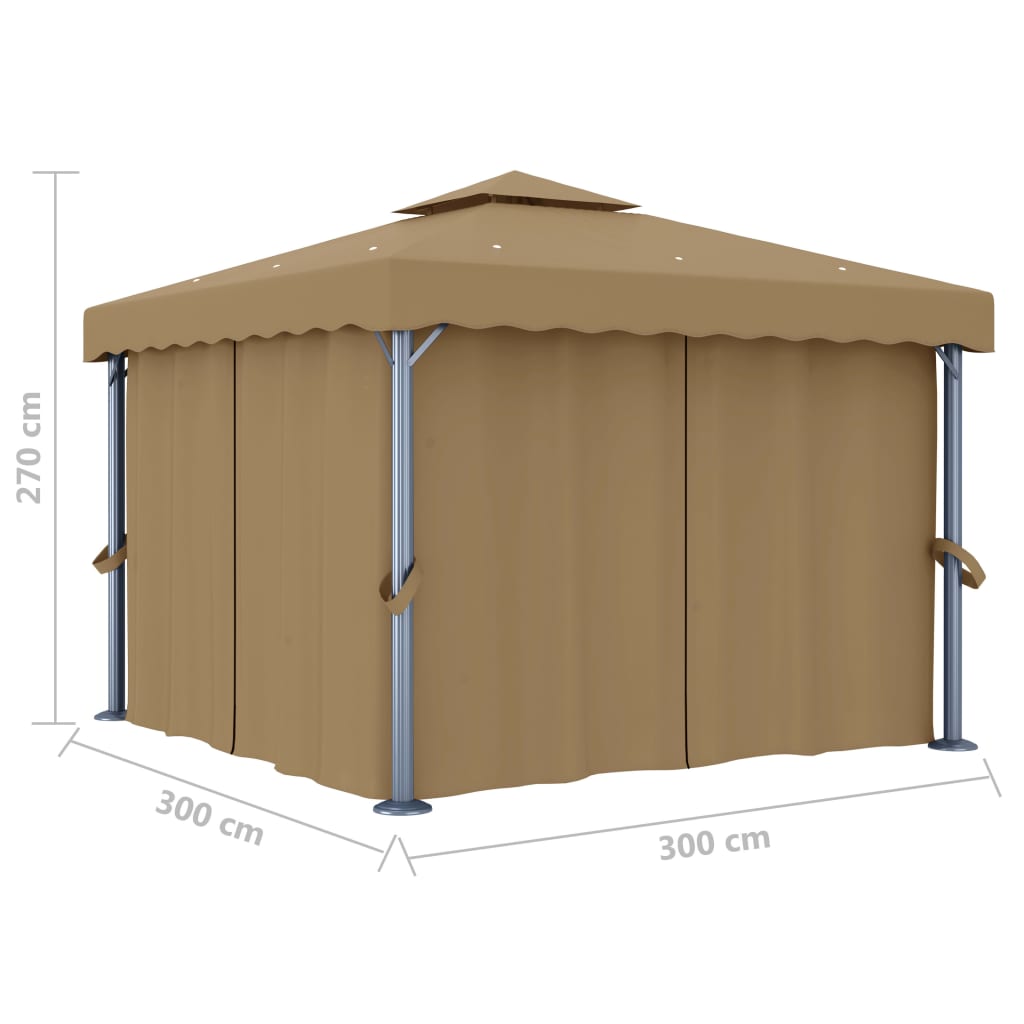 Κιόσκι Taupe 3 x 3 μ. από Αλουμίνιο με Κουρτίνα - PAKOBAZAAR