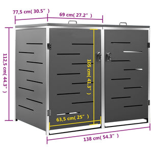 Πλαίσιο Κάδων Απορρ. Διπλό με Ρόδες 138x77,5x112,5 εκ Αν. Ατσα. - PAKOBAZAAR