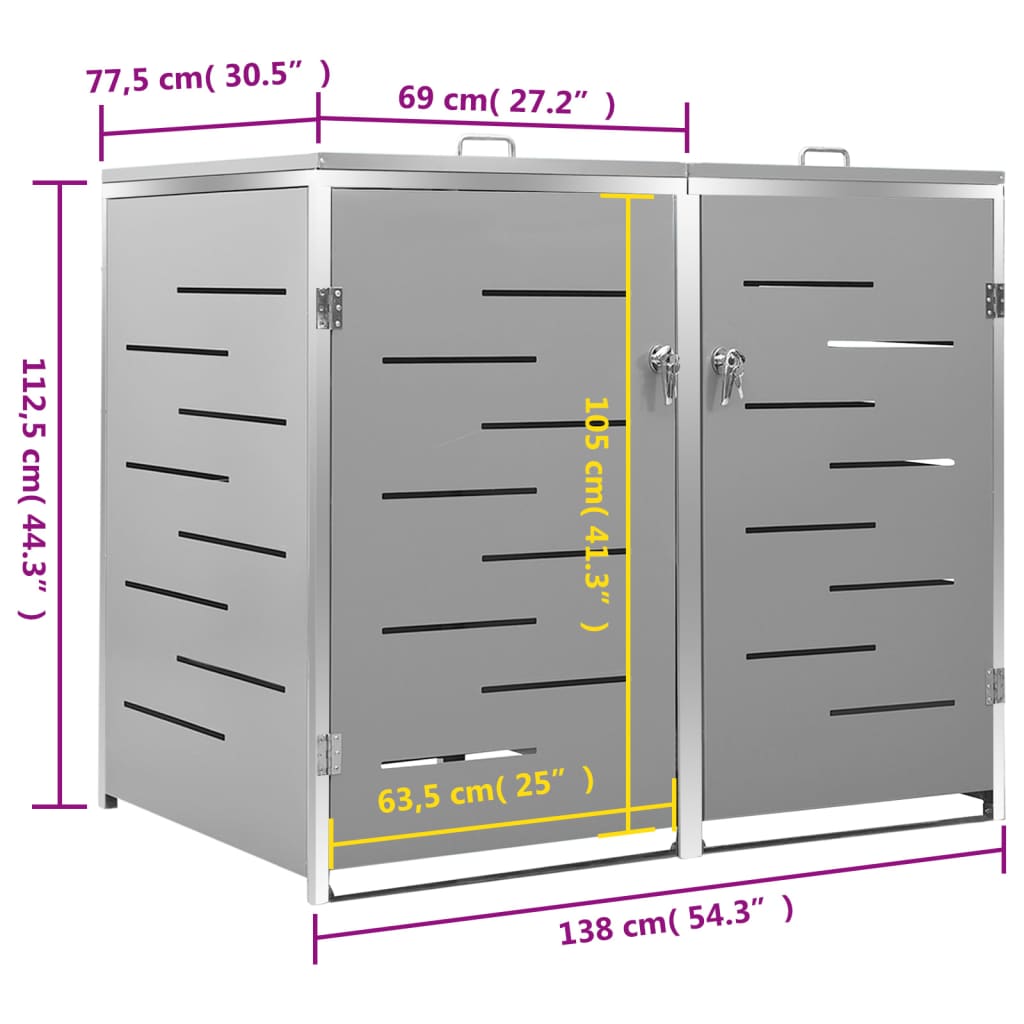 Πλαίσιο Κάδων Απορρ. Διπλό με Ρόδες 138x77,5x112,5 εκ Αν. Ατσα. - PAKOBAZAAR