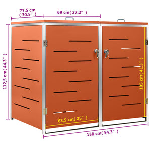 Πλαίσιο Κάδων Απορρ. Διπλό με Ρόδες 138x77,5x112,5 εκ Αν. Ατσα. - PAKOBAZAAR