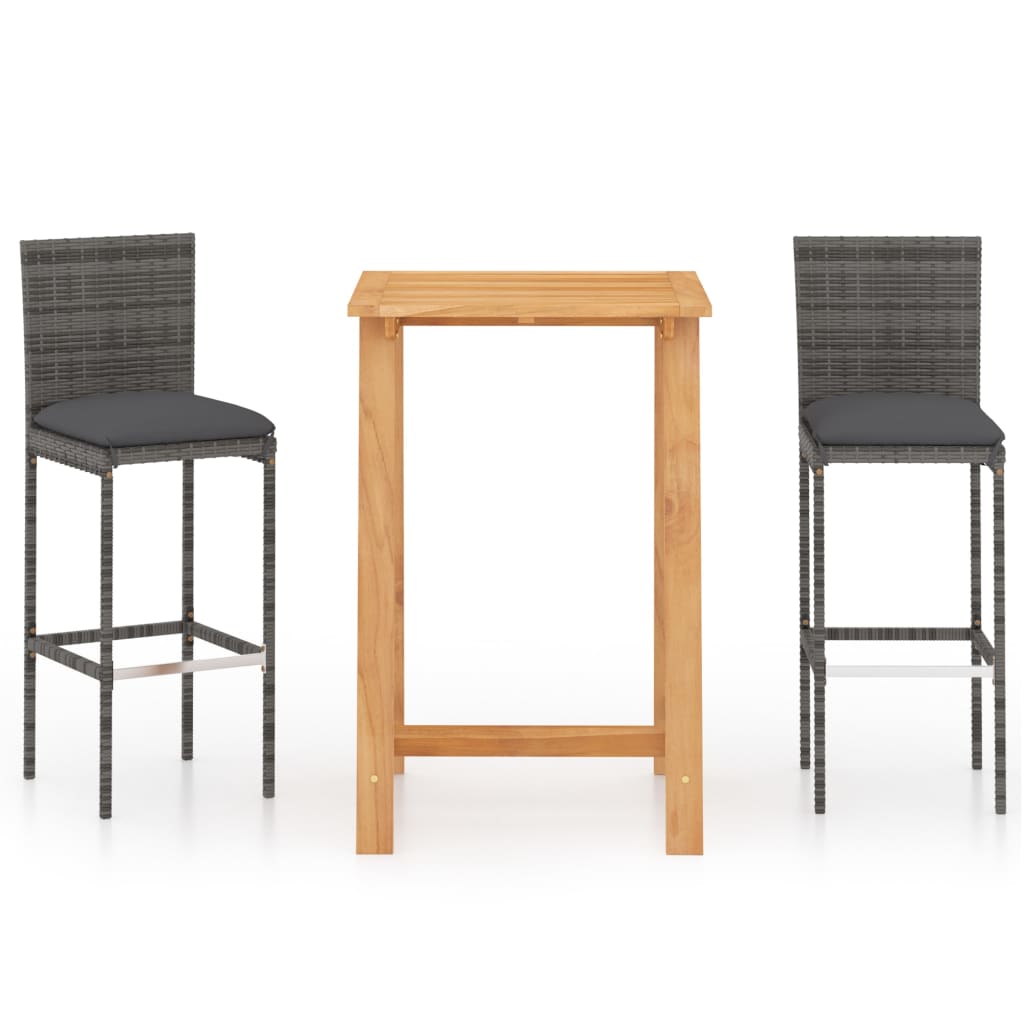 Σετ Επίπλων Μπαρ Κήπου 3 Τεμαχίων Γκρι με Μαξιλάρια - PAKOBAZAAR