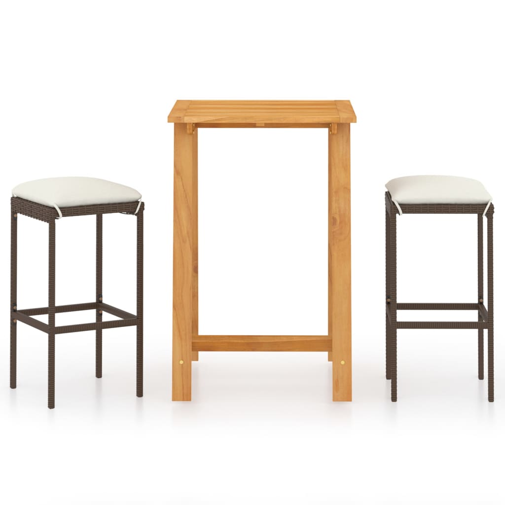 Σετ Επίπλων Μπαρ Κήπου 3 Τεμαχίων Καφέ με Μαξιλάρια - PAKOBAZAAR