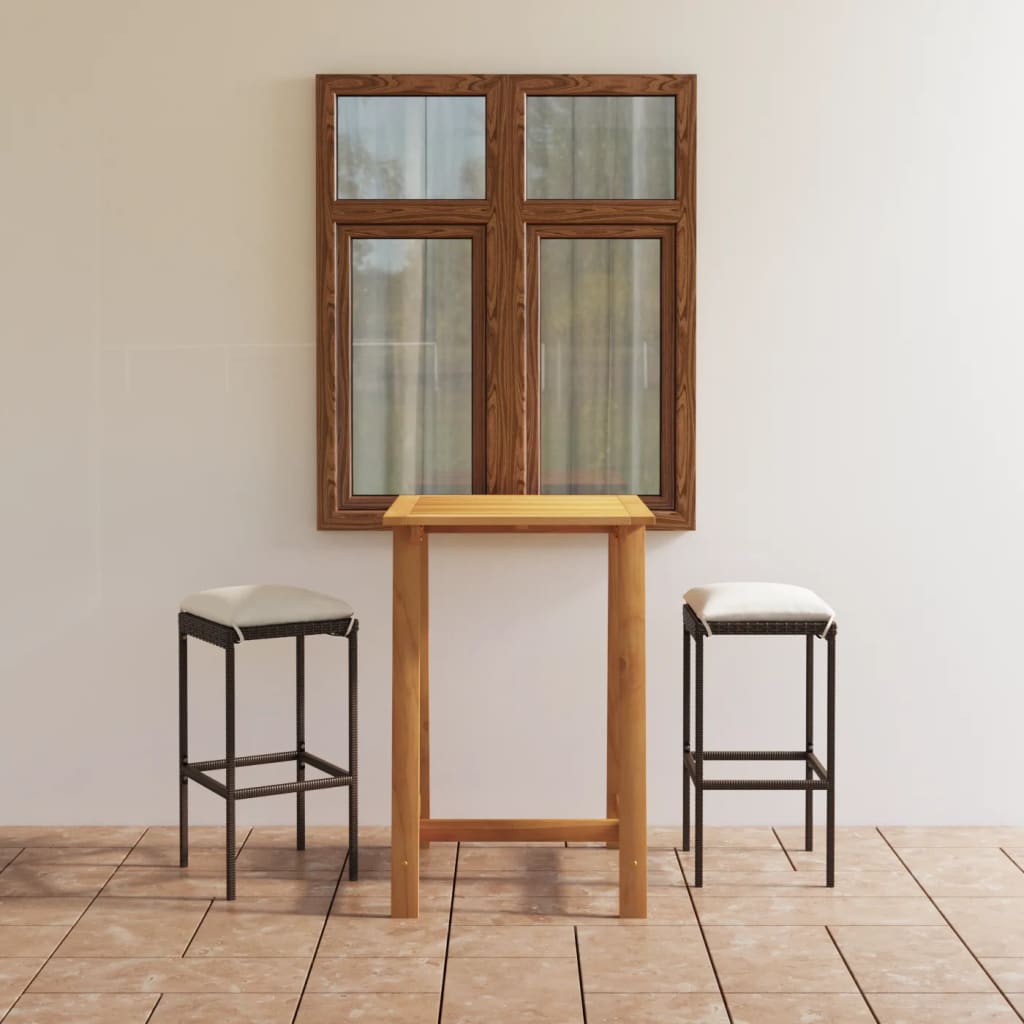 Σετ Επίπλων Μπαρ Κήπου 3 Τεμαχίων Καφέ με Μαξιλάρια - PAKOBAZAAR