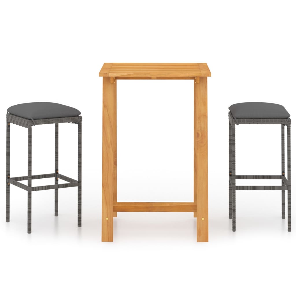Σετ Επίπλων Μπαρ Κήπου 3 Τεμαχίων Γκρι με Μαξιλάρια - PAKOBAZAAR