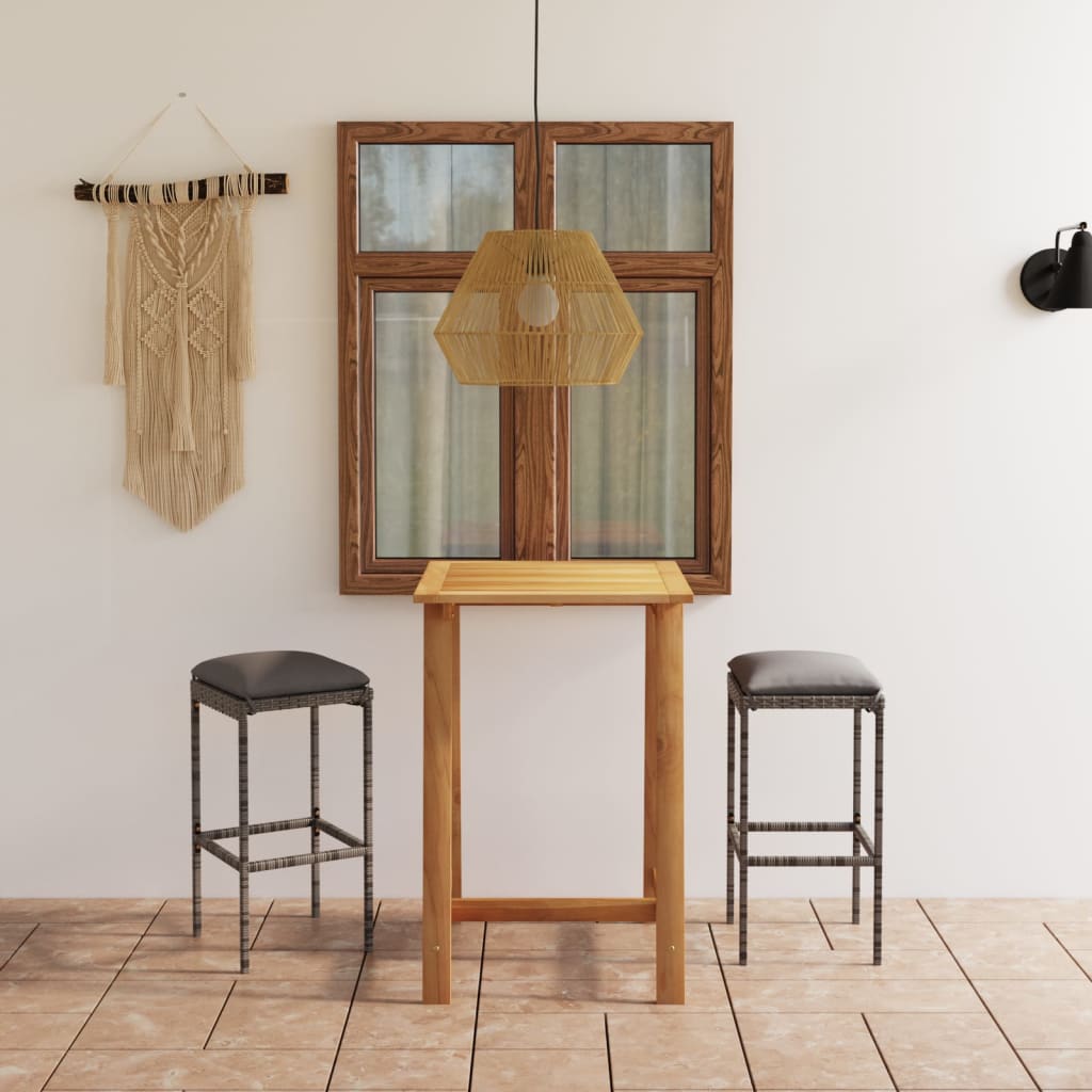 Σετ Επίπλων Μπαρ Κήπου 3 Τεμαχίων Γκρι με Μαξιλάρια - PAKOBAZAAR