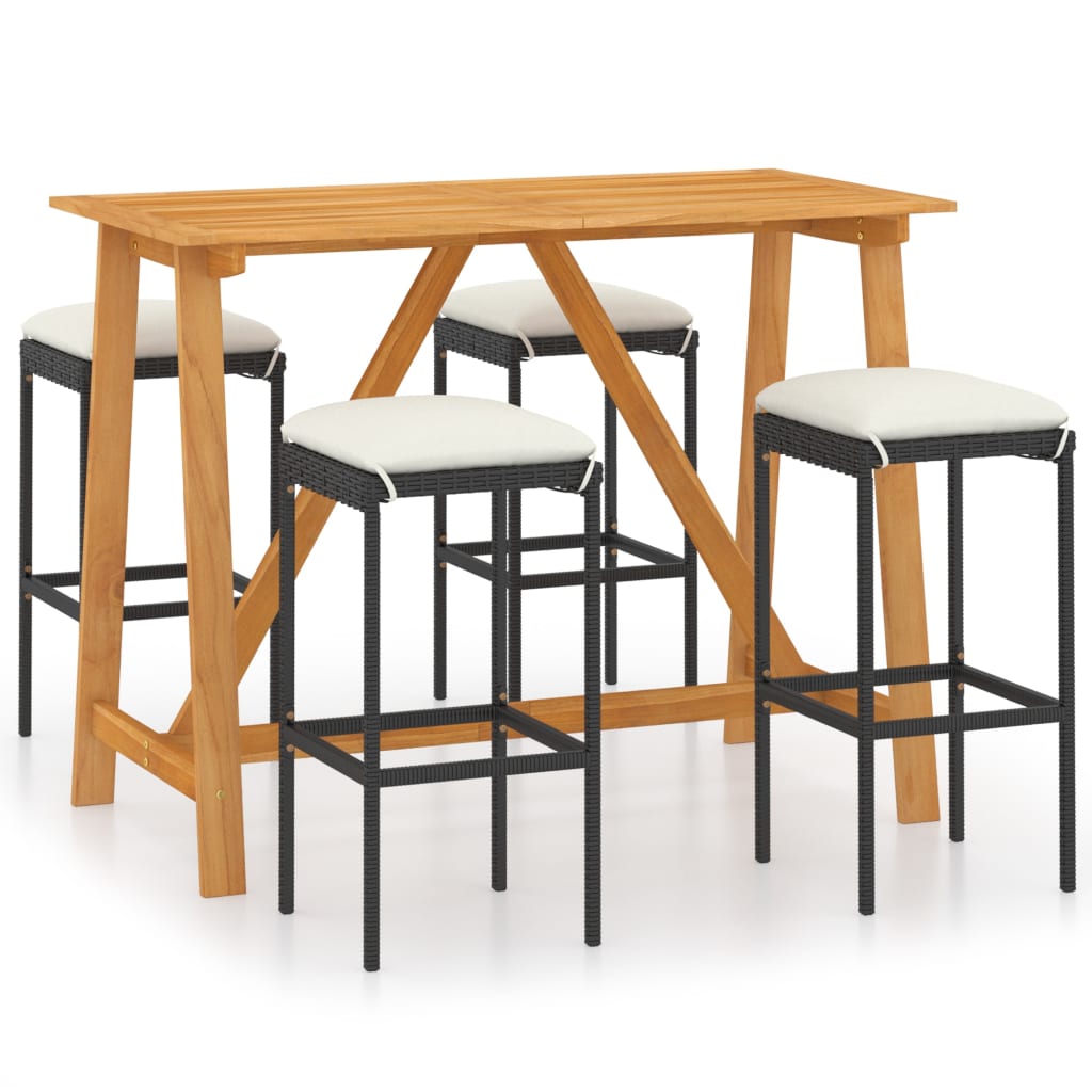 Σετ Επίπλων Μπαρ Κήπου 5 Τεμαχίων Μαύρο με Μαξιλάρια - PAKOBAZAAR